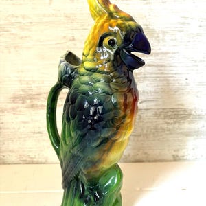 St Clement Majolica Parrot Pitcher: French Tropical Barware