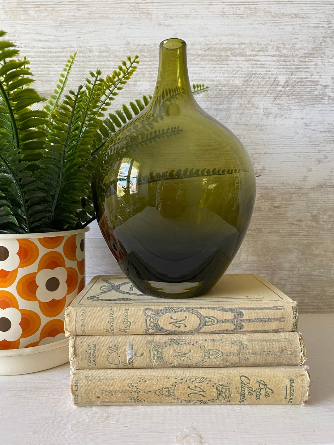 Vintage IKEA Salong Short Neck ,olive Green Glass Vase, Mcm Art Glass