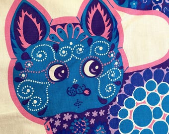Vintage Belinda Lyon Pink Tiger Linen Tea Towel: 1970s Oxfam Wall