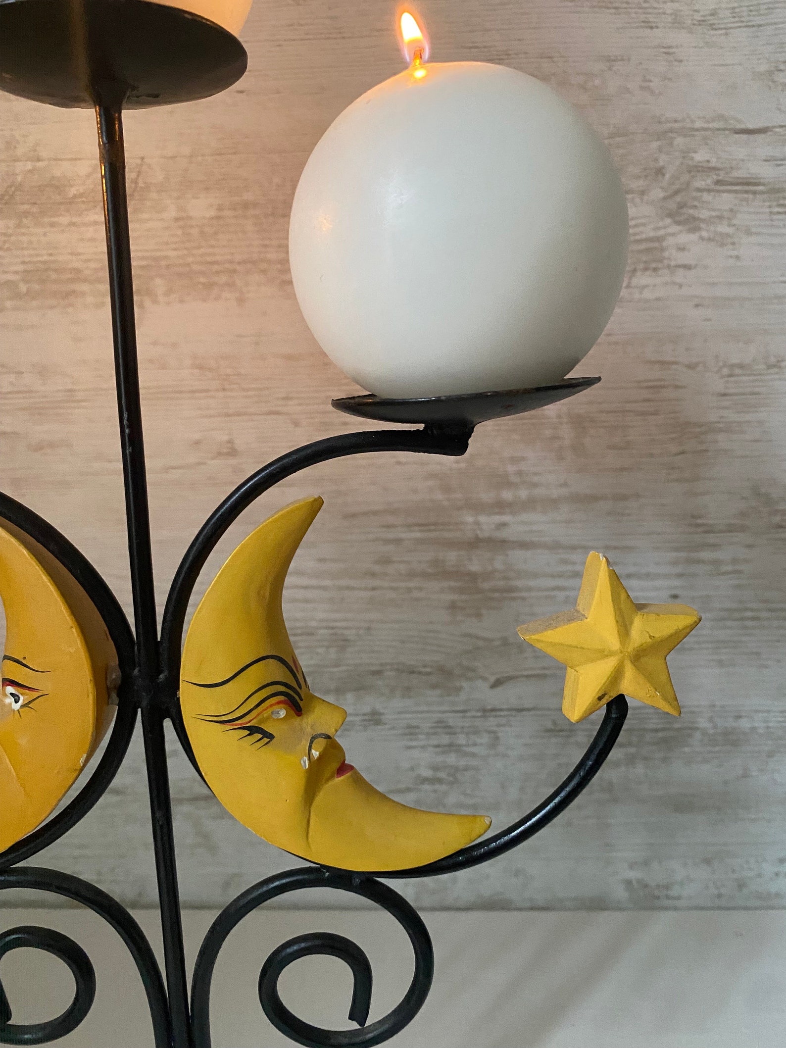 90s Celestial Candelabra Moon and Stars Boho 90s Candle Holders Moon