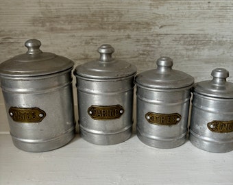 ensemble de boîtes métalliques françaises vintage, boîtes de cuisine françaises, rangement de garde-manger français, pour pâtes, farine, thé et épices, ensemble de caddy en métal