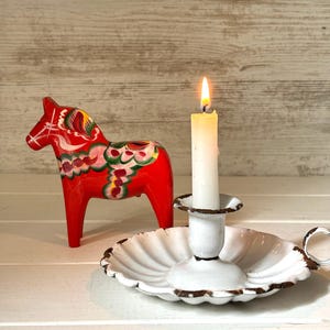 Vintage Fluted White Enamel Candle Holder: French Rustic Decor