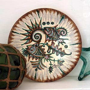 Vintage P. Fouillen Quimper Plate: Hand-Painted Fish Design, French Ceramic Wall Art
