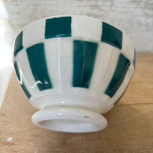 Vintage Digoin Sarreguemines French bowl, vintage French Cafe au lait bowl, 50s Small breakfast bowl in Dark Green and White. Lovely Display