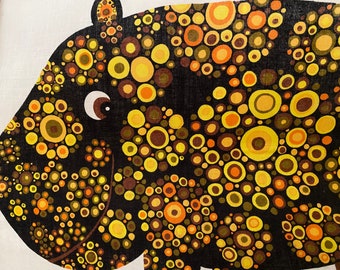 Rare Belinda Lyon Hippo Tea Towel: 70s Linen Wall Art