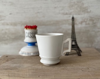 Antique Brûlot Coffee Cup, French Utility Cafe Cup, Thick porcelain traditional French cafe coffee cup. Parisian antique coffee cup.