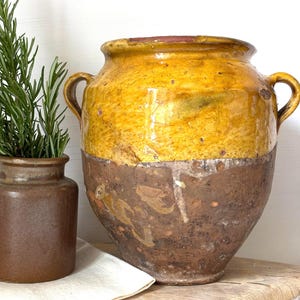 Antique French Confit Pot: Mustard Glazed Terracotta Jar, Circa 1900