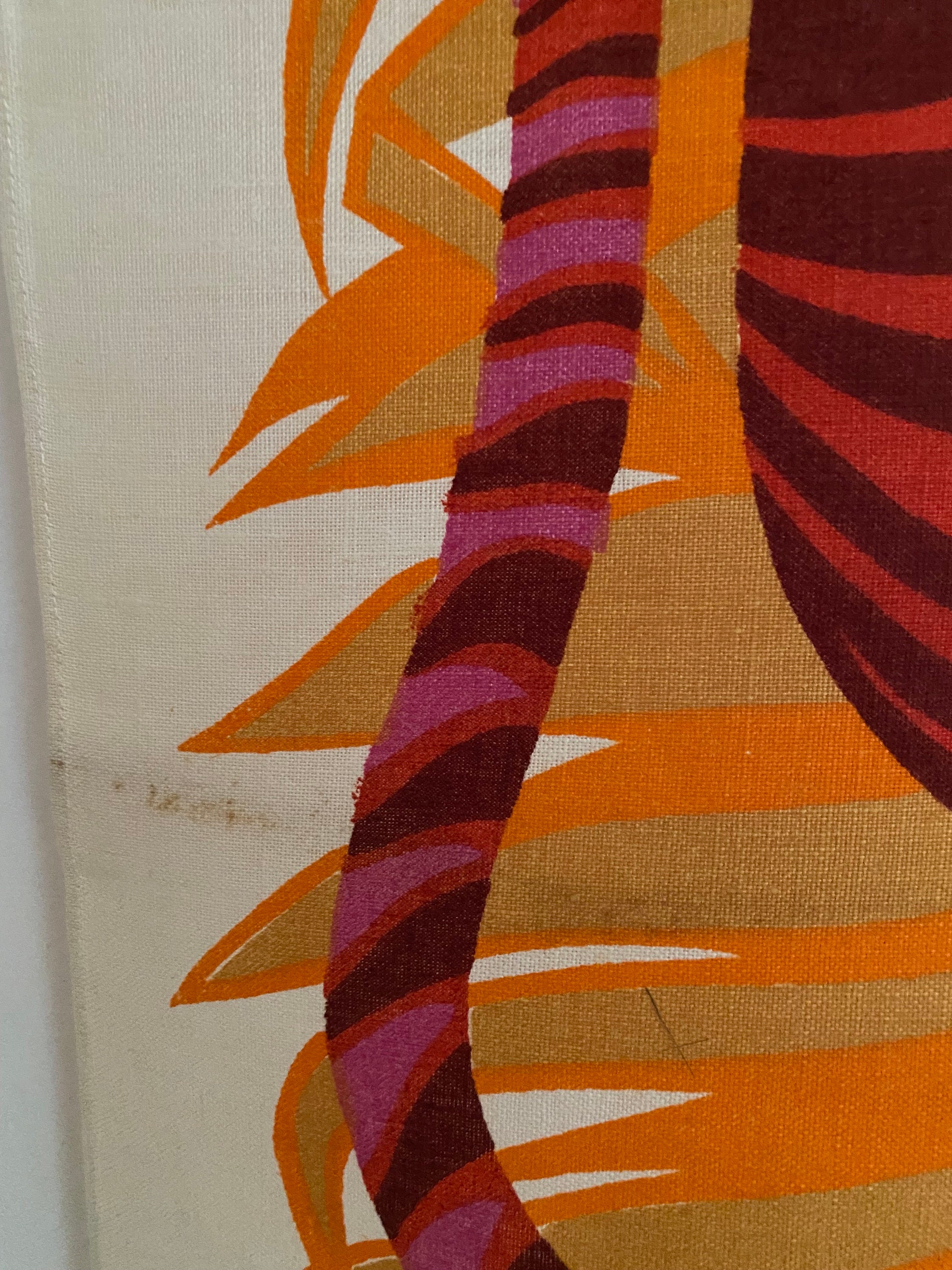 Vintage Belinda Lyon Pink Tiger Linen Tea Towel: 1970s Oxfam Wall