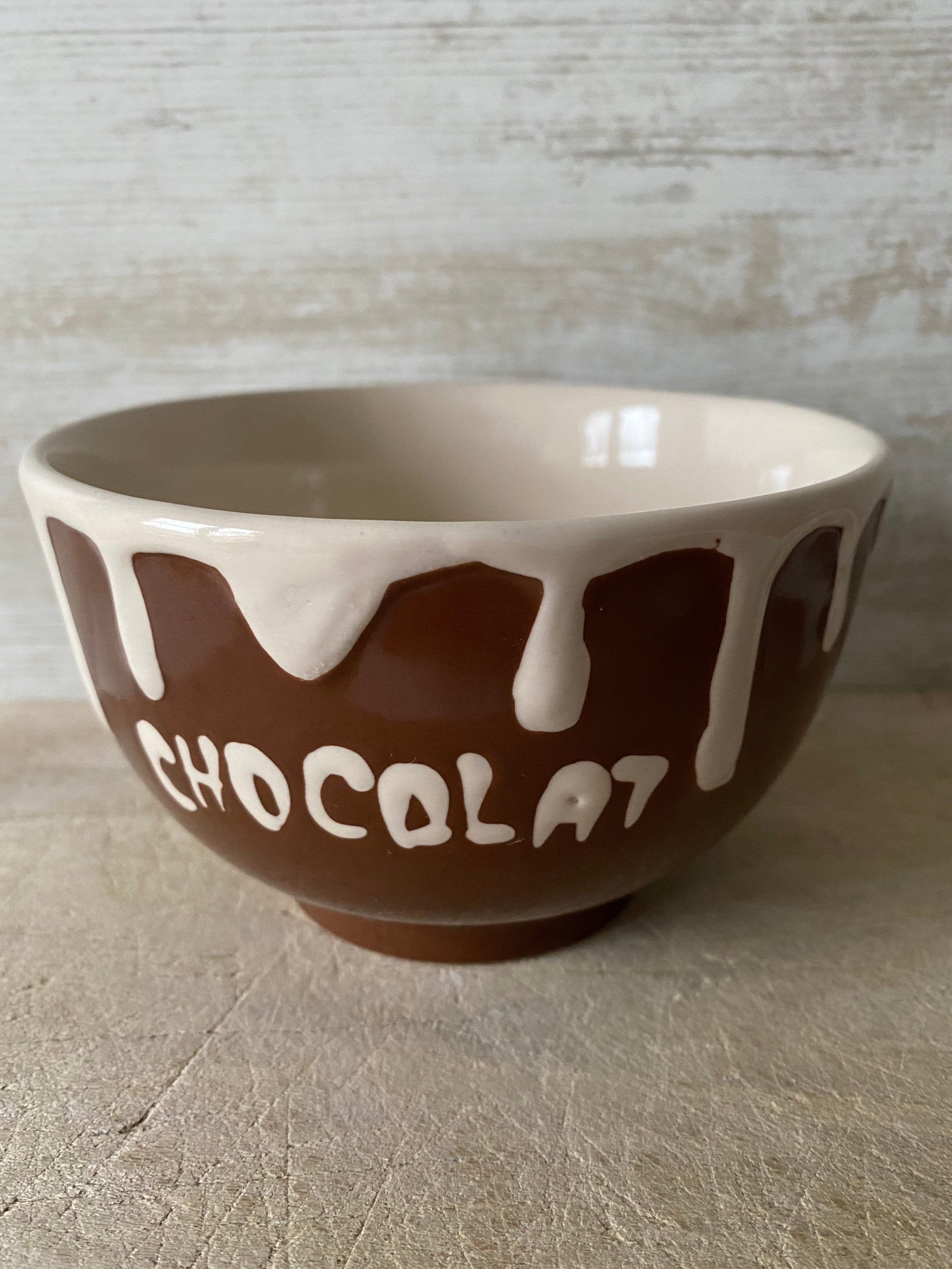 Bol en Céramique Vintage Pour Le Chocolat, Bol Brun avec Un Design de Chocolat Blanc Dégoulinant. Fr