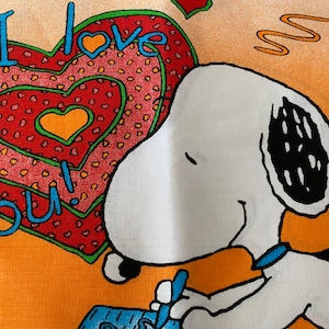 Vintage Snoopy Cotton Place Mats, PS I love you Snoopy Placemats made in Italy, four available, unused condition selling as a set.
