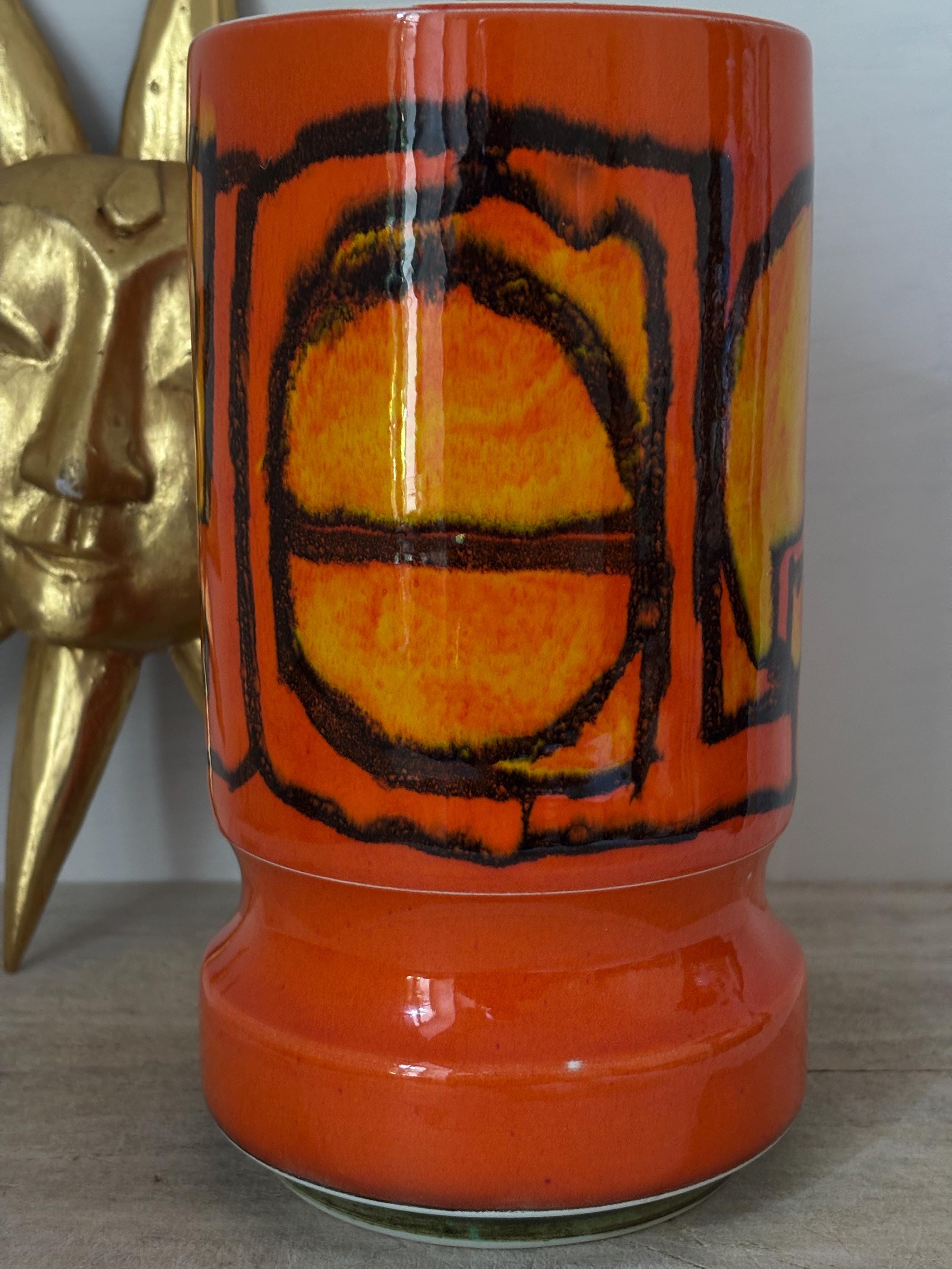 ヴィンテージ プール デルフィス トール花瓶、抽象的なオレンジと