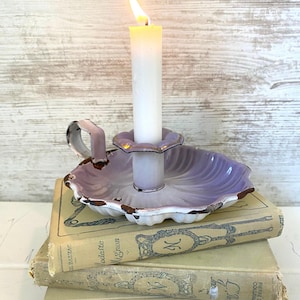 Vintage Lavender Enamel Candle Holder: French Rustic Home Decor