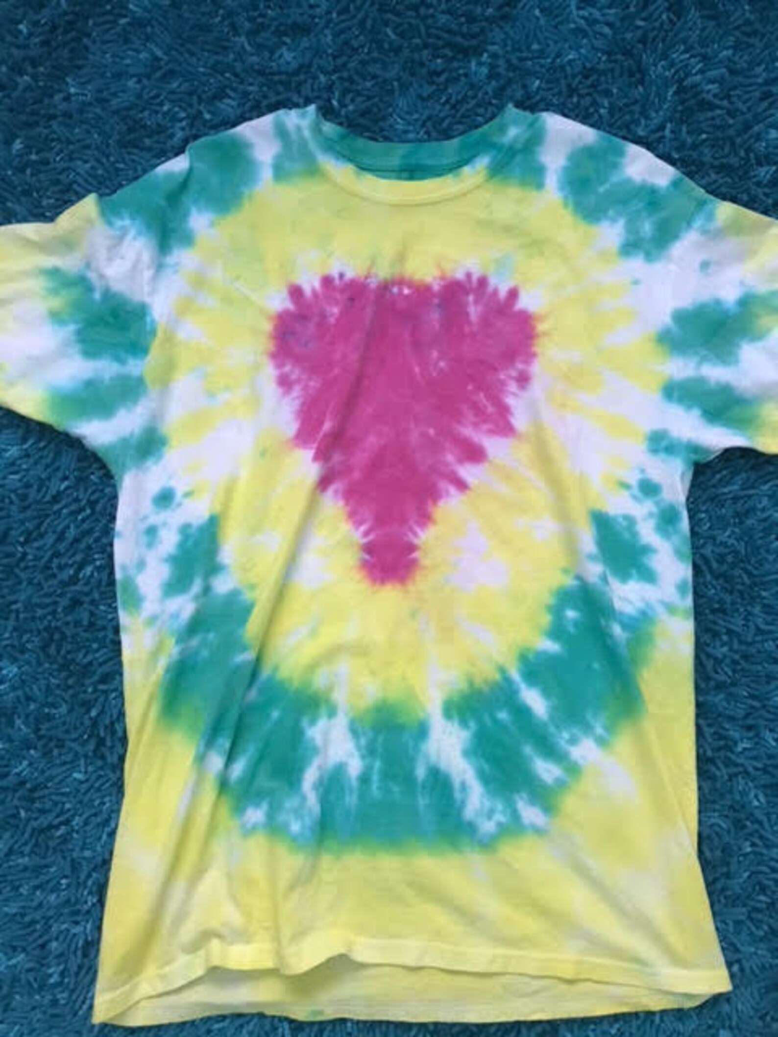 Unisex Tie Dye T-shirt Green and Yellow Spiral Pink Heart | Etsy
