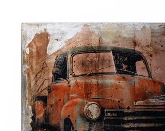 Foto sobre óxido, coche vintage, foto sobre metal, imagen sobre metal, arte fotográfico, trabajo fotográfico, transformación de fotos, mi imagen como arte, fotografía,