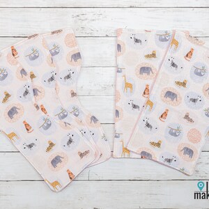 Set of 5 Baby Burp Cloths, Animal Theme Burp Cloths, Pink Burp Cloths, Burp Cloths with Shoulder Cutout