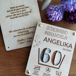 Carte cadeau en bois, anniversaire rond, carte en bois 60, carte d'anniversaire amusante, 30, 40, 50, 70, cadeau en argent personnalisé avec nom image 2