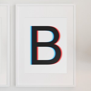 Cartel de arte imprimible De carta mayúscula B - Serie de estereoscopia 3D