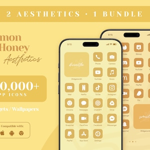iOS 18 App Icon Pack, App Icons Yellow, iPhone Aesthetic, Sunny iPhone Widget Wallpapers, Honey Lemon Home Screen, Golden Amber Orange Theme