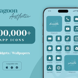 iOS 18 App Icon Pack, Teal Blue App Icons, Aquamarine iPhone Aesthetic, iPhone Widget Wallpaper, Aqua Green Home Screen, Ocean Blue Theme