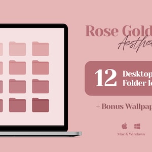 デスクトップ アイコン、Mac フォルダー アイコン、ピンクの壁紙デスクトップ オーガナイザー、パステル スタイル、ローズ ゴールド ダスティ ローズ、ブラッシュ ピンクのアイコン、ソフト ピンク カラー