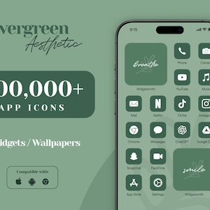 iOS 18 App Icon Pack, Cool Green App Icons, Forest Green iPhone Aesthetic, iPhone Widget Wallpaper, Dark Green Home Screen, Eucalyptus Theme