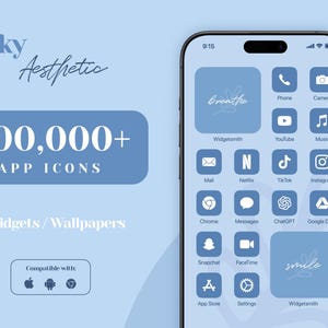 iOS 18 App Icon Pack, Baby Blue App Icons, Light Blue iPhone Aesthetic, Navy iPhone Widget Wallpaper, Pale Blue Home Screen, Sky Ocean Theme