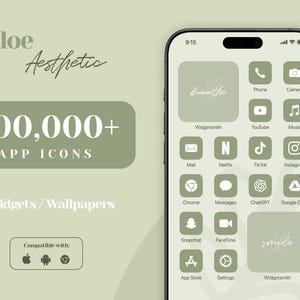 Pack d&#39;icônes d&#39;application iOS 18, icônes d&#39;application vert clair, esthétique vert pâle pour iPhone, fonds d&#39;écran widget pour iPhone, écran d&#39;accueil vert menthe, thème nature