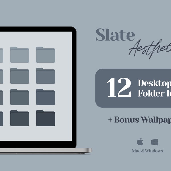 Desktop Icons, Mac Folder Icons, Light Gray Wallpaper Desktop Organizer, Pastel Aesthetic, Dark Slate, Pale Cool Grey, Monochromatic Folders