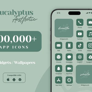 iOS 18 App Icon Pack, Cool Green App Icons, Forest Green iPhone Aesthetic, iPhone Widget Wallpaper, Dark Green Home Screen, Eucalyptus Theme