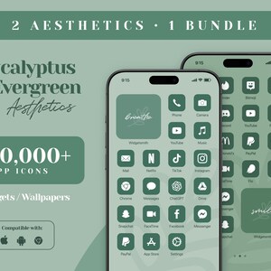 iOS 18 App Icon Pack, Cool Green App Icons, Forest Green iPhone Aesthetic, iPhone Widget Wallpaper, Dark Green Home Screen, Eucalyptus Theme