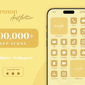iOS 18 App Icon Pack, App Icons Yellow, iPhone Aesthetic, Sunny iPhone Widget Wallpapers, Honey Lemon Home Screen, Golden Amber Orange Theme
