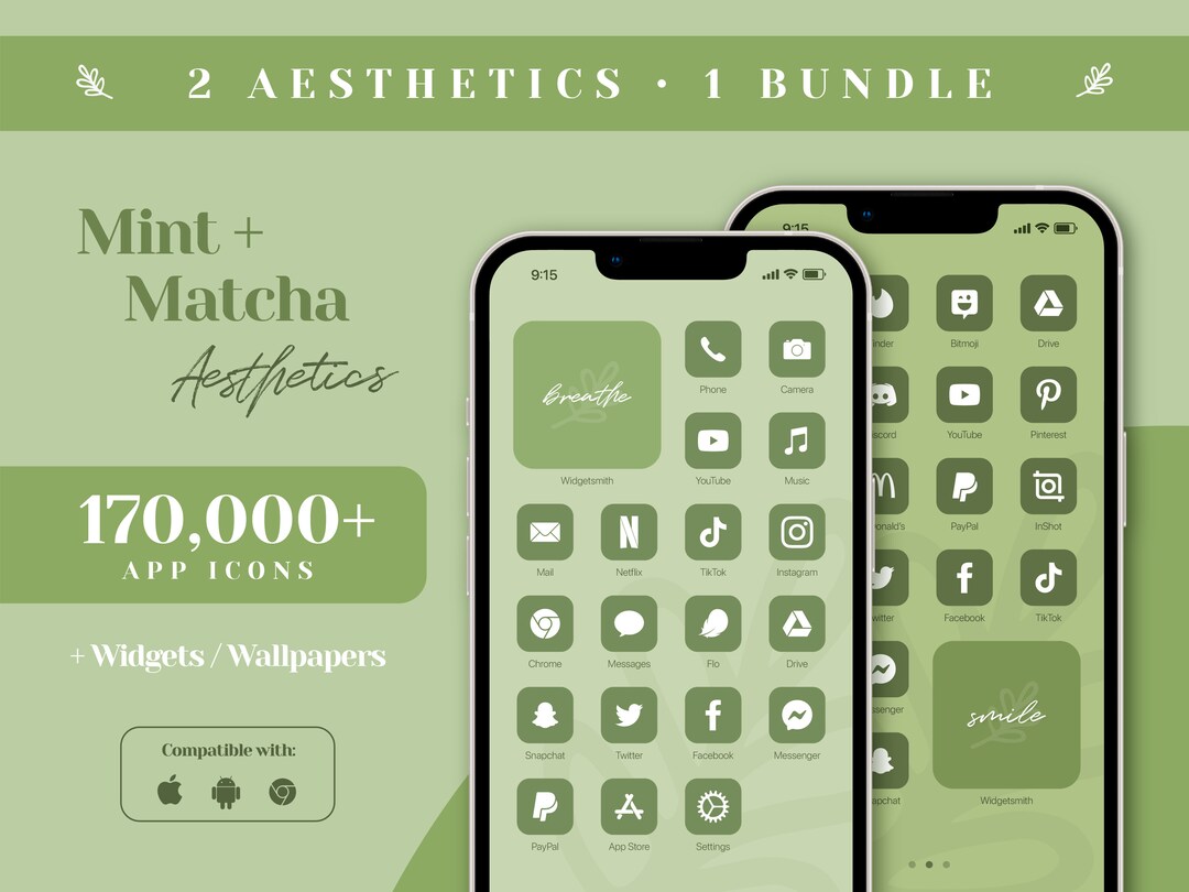 Ios 16 App Icon Pack Light Green App Icons Dark Green iPhone Etsy