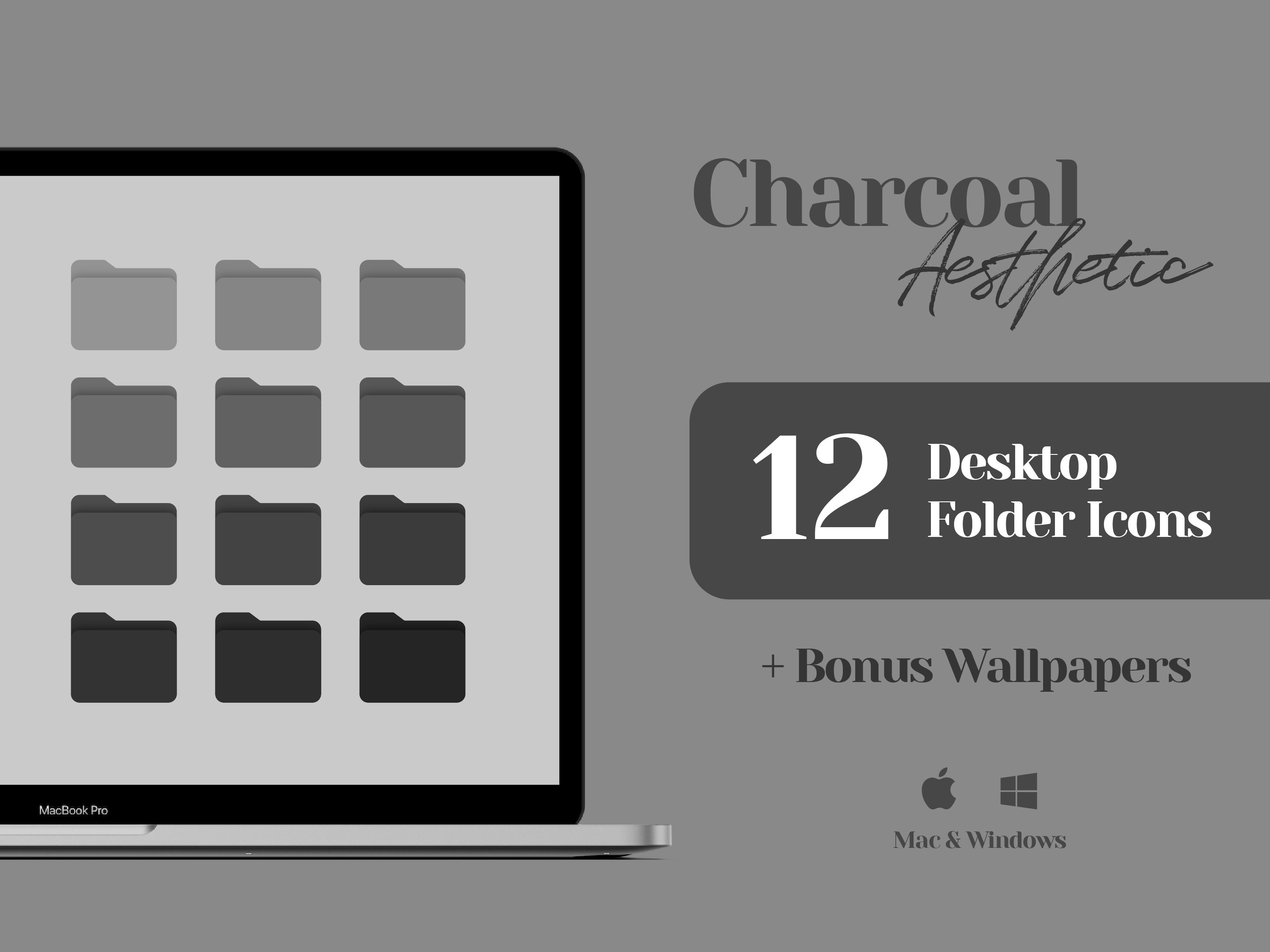 Desktop Icons, Mac Folder Icons, Light Gray Wallpaper Desktop Organizer