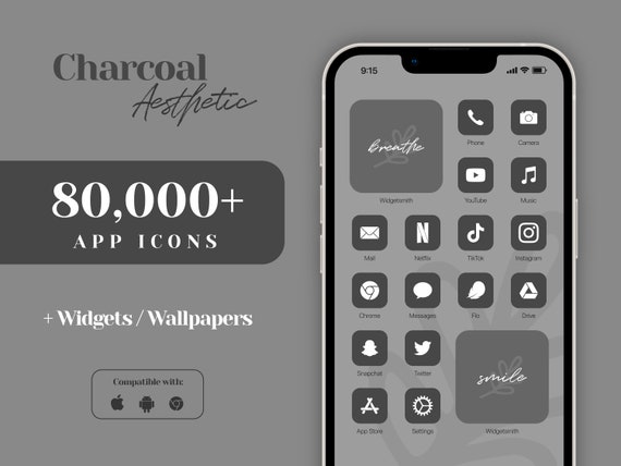 Ios 17 App Icon Pack, Light Gray App Icons, Dark Grey iPhone Aesthetic,  iPhone Widget Wallpaper, Black and White Home Screen, Neutral Theme -   Canada