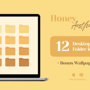 Desktop Icons, Mac Folder Icons, Yellow Wallpaper Desktop Organizer, Pastel Aesthetic, Honey Lemon, Sunny Summer, Gold Orange Amber Folders