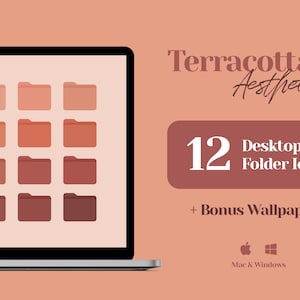 Icone del desktop, icone delle cartelle Mac, organizzatore dello sfondo del desktop, estetica marrone, tono terra rossa, colore ruggine terracotta, icone delle cartelle bordeaux
