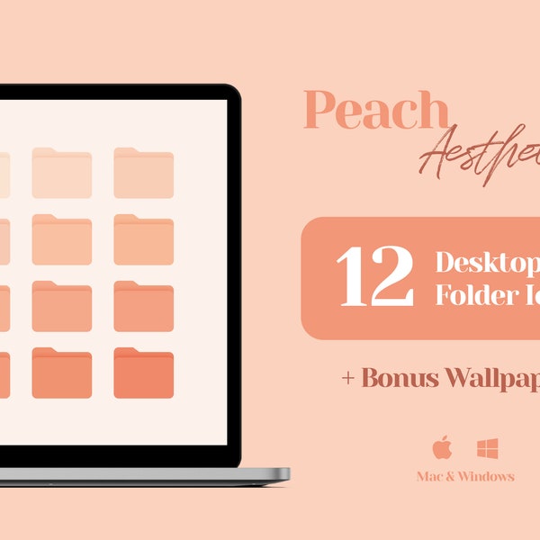 Desktop Icons, Mac Folder Icons, Orange Wallpaper Desktop Organizer, Pastel Aesthetic, Salmon Coral, Orange Grapefruit, Pink Peach Colors