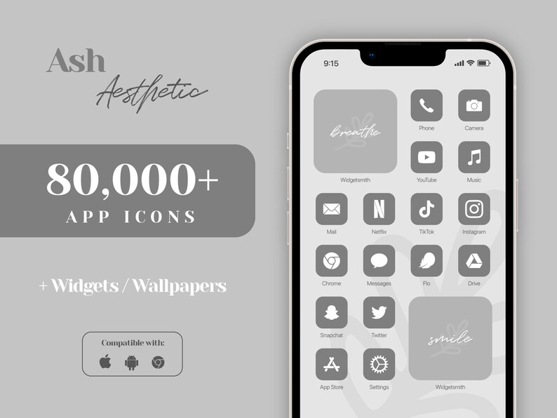 Ios 16 App Icon Pack Light Gray App Icons Dark Grey Iphone Etsy