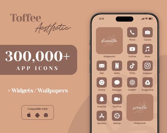 iOS 26 App Icon Pack, App Icons Brown iPhone Esthetic, iPhone Widgets, Wallpapers voor telefoon, Warm Neutraal Startscherm, Earth Tone App Theme
