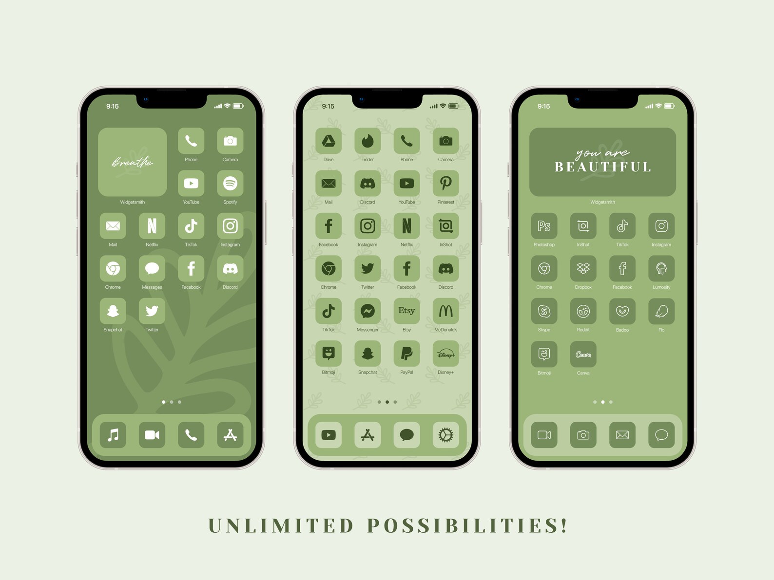 Ios 16 App Icon Pack Light Green App Icons Dark Green iPhone Etsy