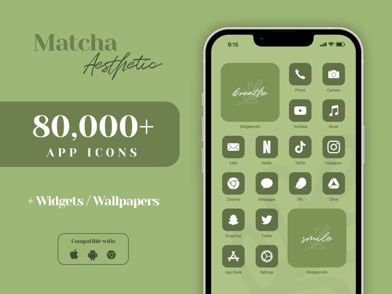 Ios 18 App Icon Pack, Light Green App Icons, Dark Green iPhone