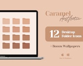 Desktop Icons, Mac Folder Icons, Caramel Brown Wallpaper Desktop Organizer, Cream Pastel Aesthetic, Brown Earth Tone, Warm Neutral Colors