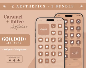 iOS 26 App Icon Pack, App Icons Brown iPhone Esthetic, iPhone Widgets, Wallpapers voor telefoon, Warm Neutraal Startscherm, Earth Tone App Theme