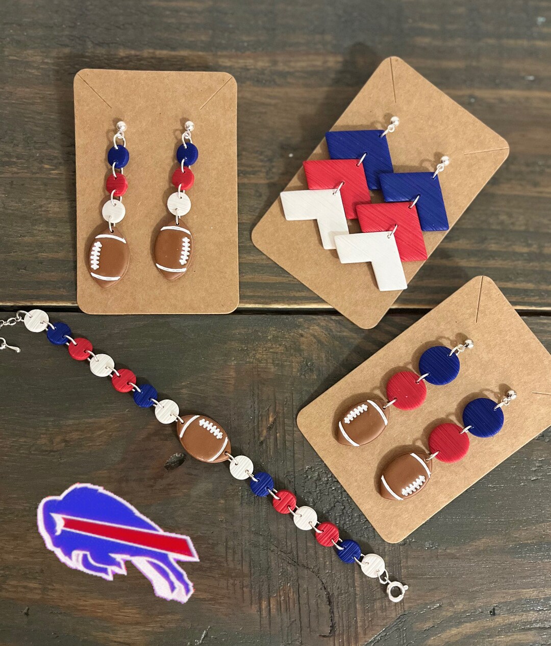 NFL Buffalo Blls Crystal Dangle Earrngs