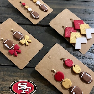 49ers Team Spirit Dangles | Football Earrings | Polymer Clay Earrings