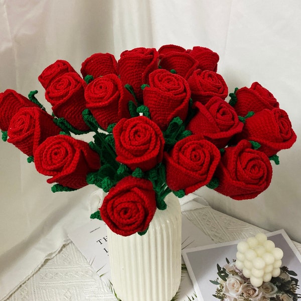 Fertige häkeln Rose, handgemachte Strickblumen, häkeln Blumenstrauß, Valentinstag Geschenk, vielseitig Wohnkultur, Geschenk für sie, Multicolor Option