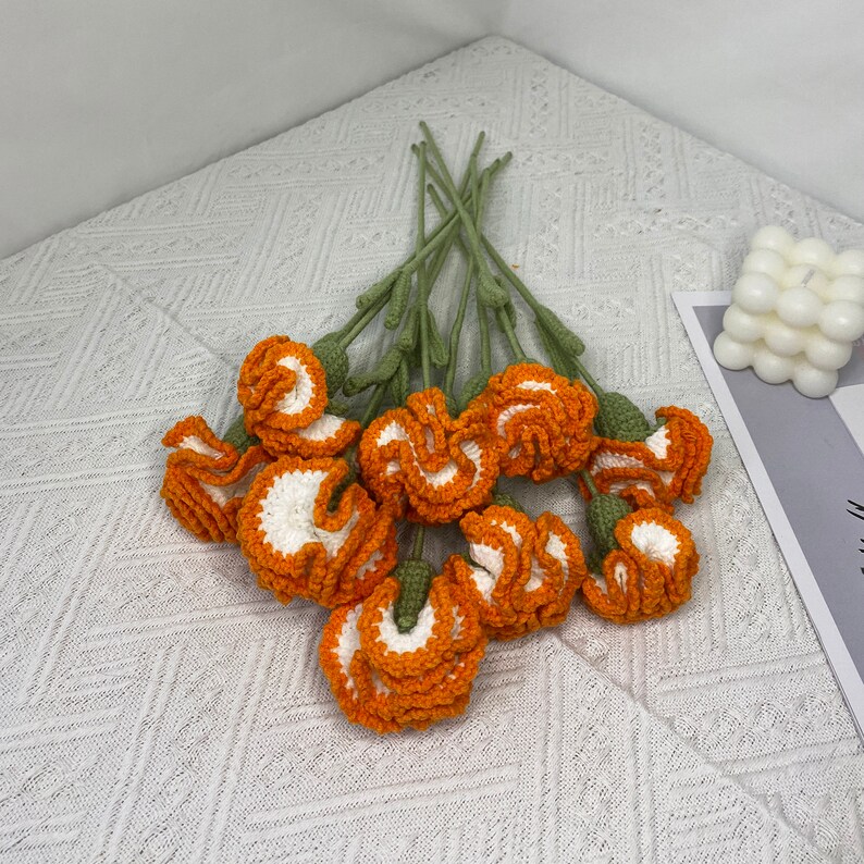Crochet flower carnations bouquet-orange