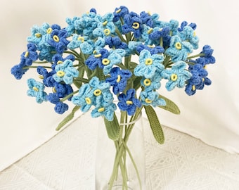 Myosotis au crochet,Fleurs finies tricotées à la main,Décoration au crochet,Composition de bouquet,Décoration de table pour la maison,Décoration de mariage,Cadeau pour elle