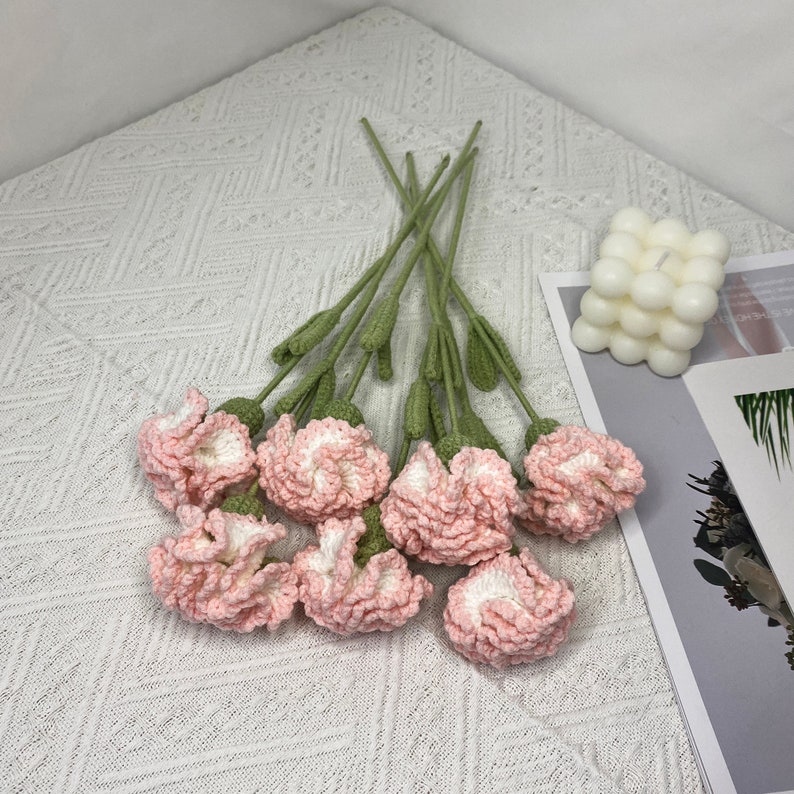 Crochet pink carnations