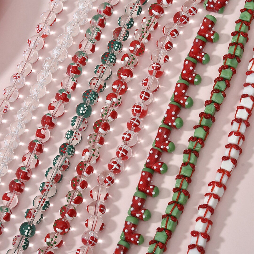 5 Pcs Christmas Glass Beads for DIY Bracelet Necklace Jewelry Beading Making Accessories